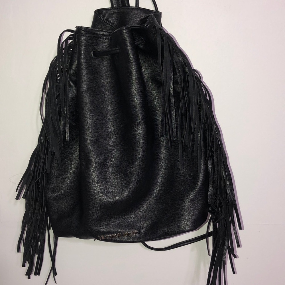 Victoria’s Secret black fringe drawstring backpack